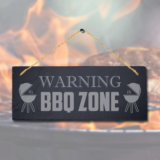 Warning Bbq Zone Laser Engraved Hanging Slate Chicken Party Home Plaque Sign
