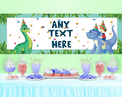 2x Personalised Dinosaur Birthday Banner Set: Jurassic Party Decor