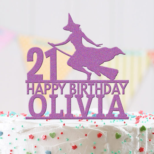 Personalised Acrylic Witch Broom Girls Birthday Cake Topper Decoration Gift