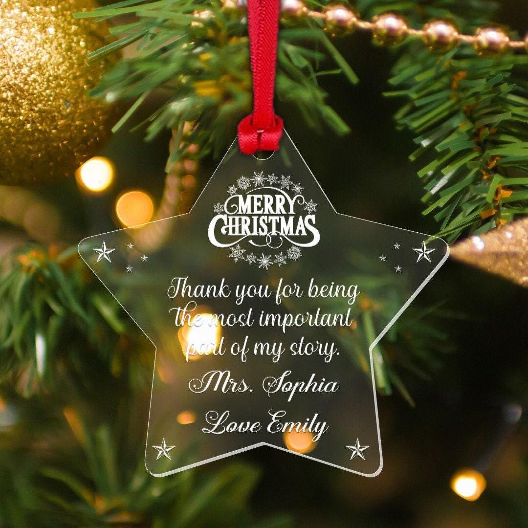 Personalised Star Hanging Christmas Bauble Teacher Ornament Custom Name Xmas Keepsake Gift