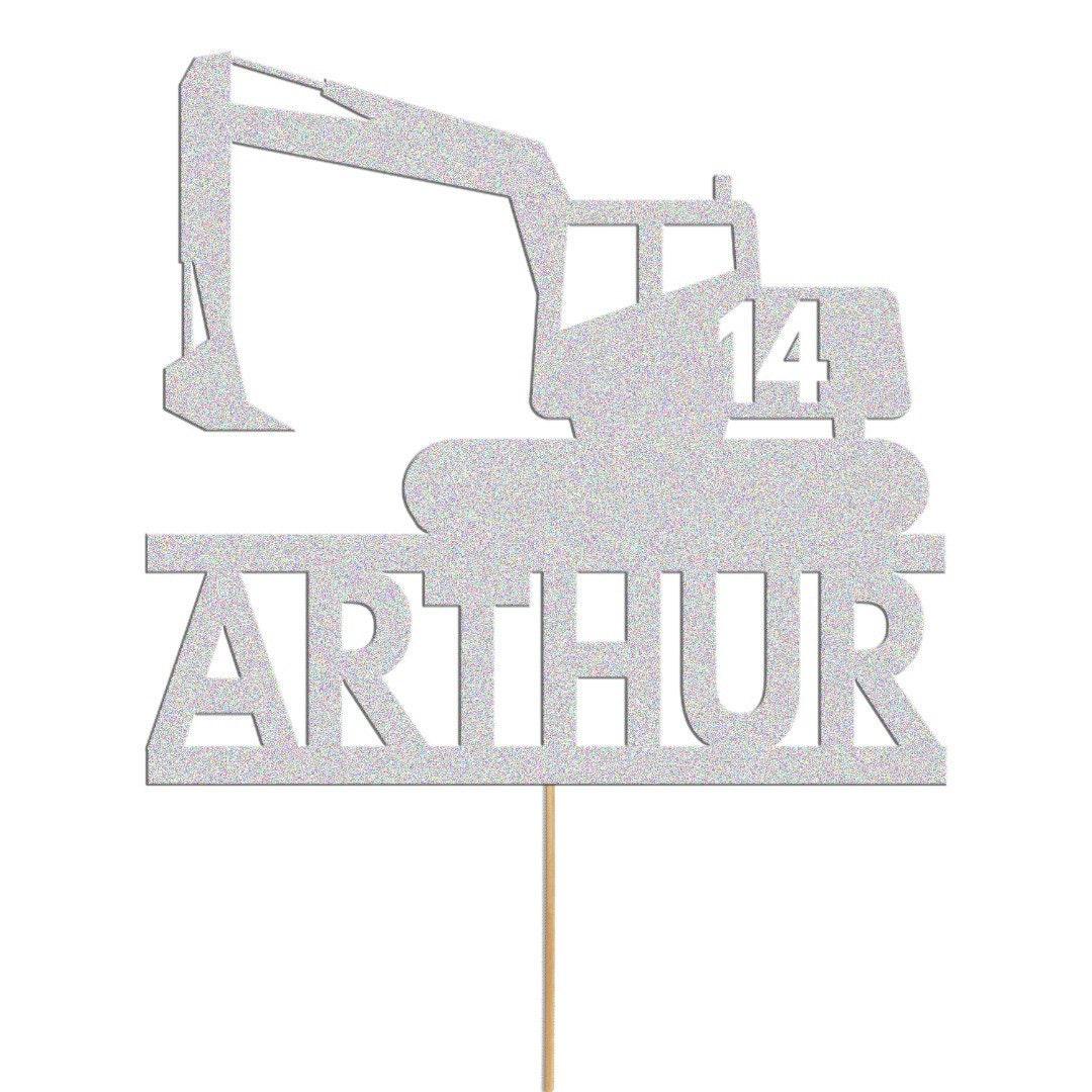 Personalised Glitter Digger Cake Topper: Construction Birthday Decor