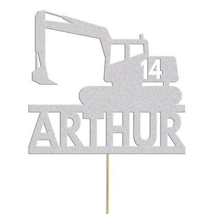 Personalised Glitter Digger Cake Topper: Construction Birthday Decor