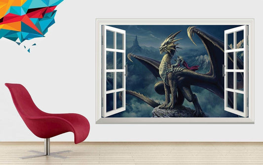 Dragon Window View Wall Decal: Fantasy Kids Room Mural