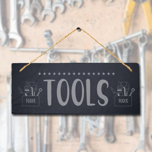 Tools Laser Engraved Wall Hanging Slate Shed Work Shop Decor Plaque Sign