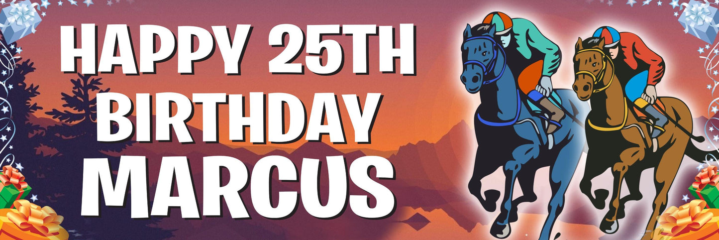 2x Personalised Horse Racing Birthday Banner: Custom Name & Age