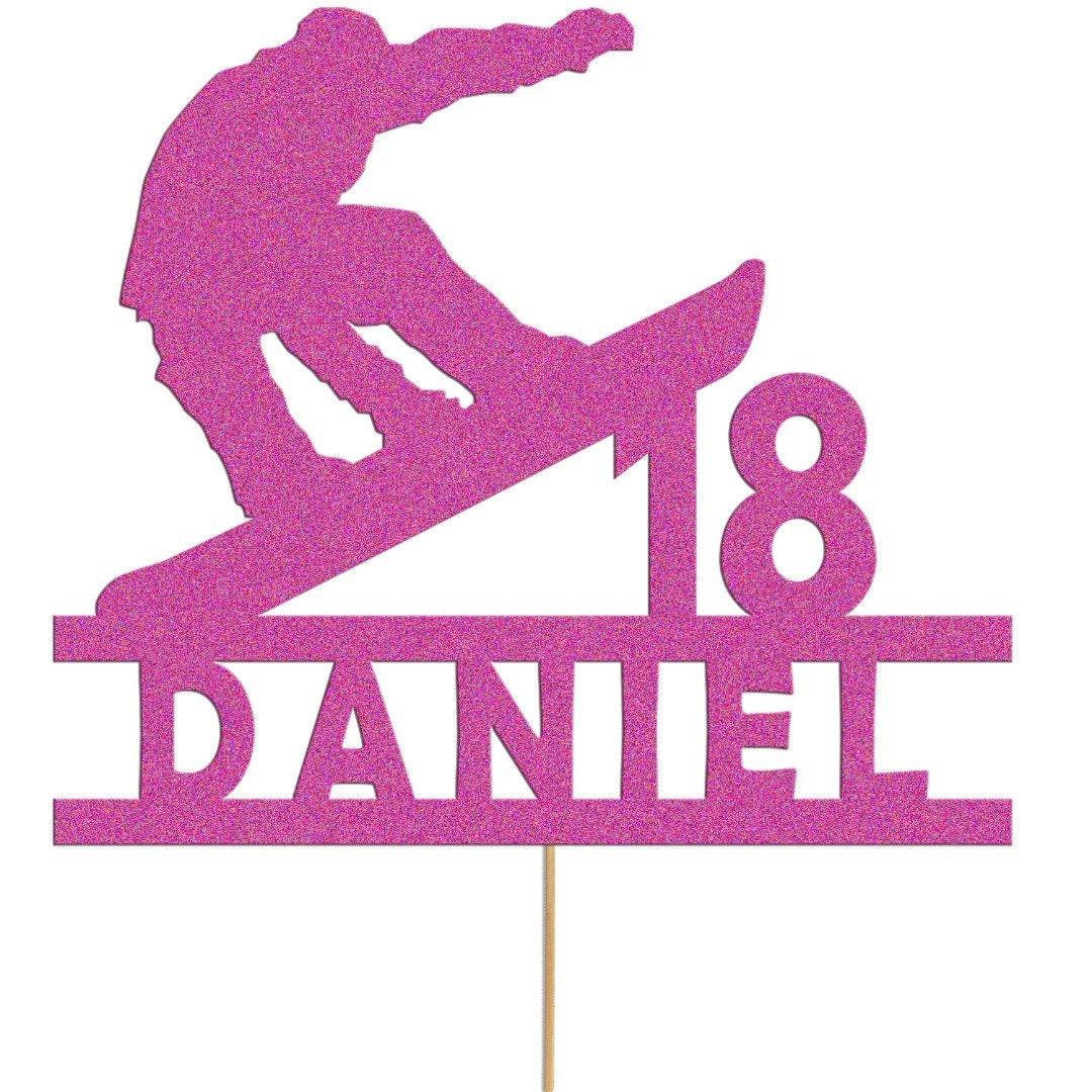 Personalised Skier Birthday Cake Topper: Glitter Party Decor
