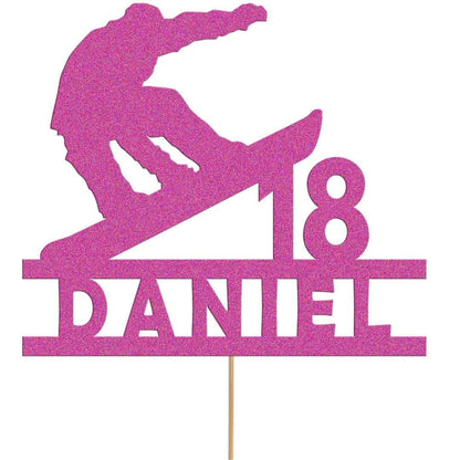 Personalised Skier Birthday Cake Topper: Glitter Party Decor