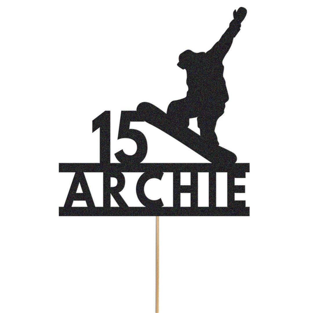 Personalised Glitter Snowboarding Cake Topper: Any Name & Age