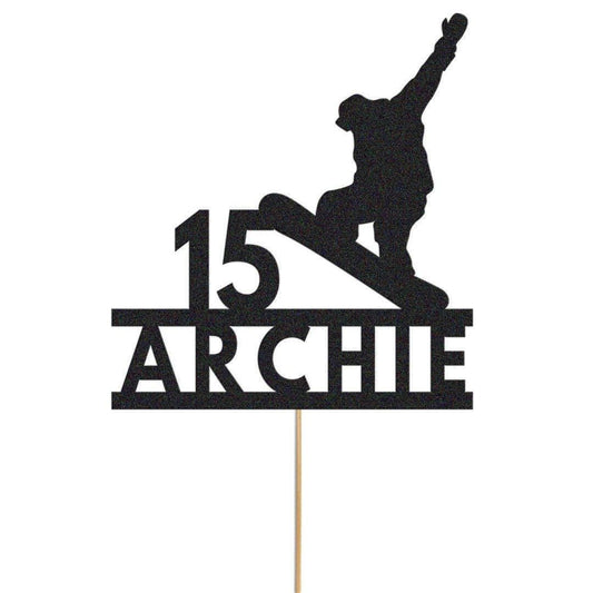 Personalised Glitter Snowboarding Cake Topper: Any Name & Age
