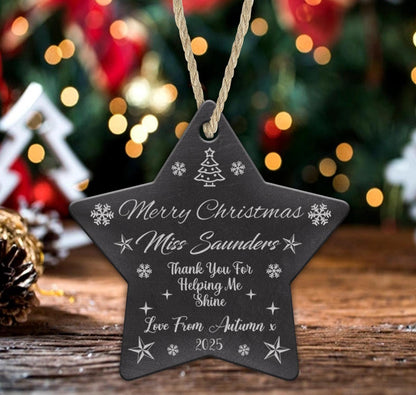 Personalised Teacher Christmas Slate Bauble Teaching Assistant Nursery Star Gift
