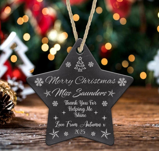 Personalised Teacher Christmas Slate Bauble Teaching Assistant Nursery Star Gift