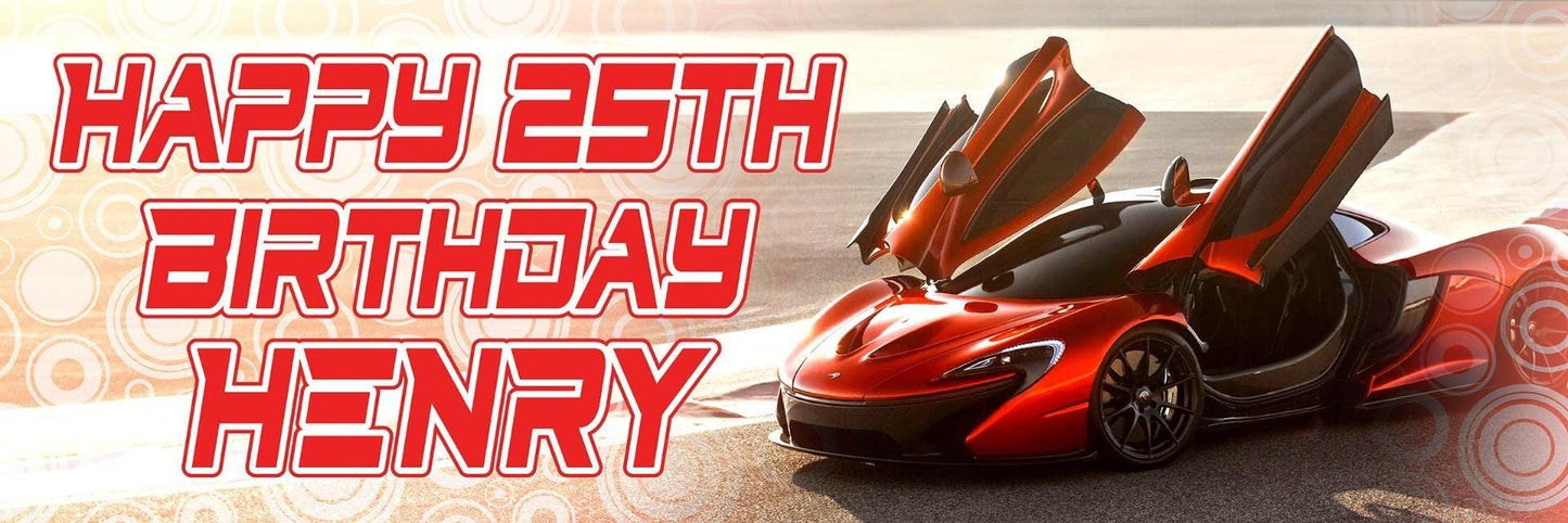 2 Personalised Fast Car Birthday Banners Party Celebration Decoration Posters
