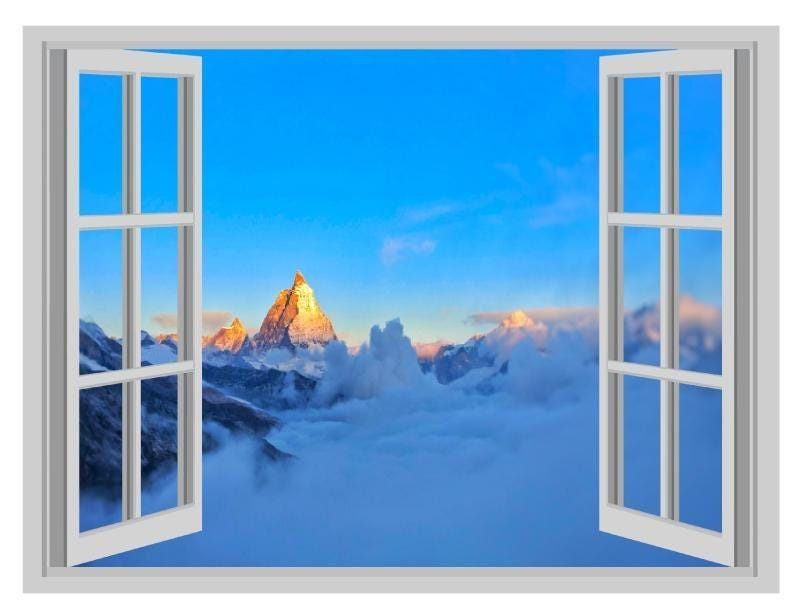 Matterhorn Window View Wall Decal: 3D Mountain Sky Mural