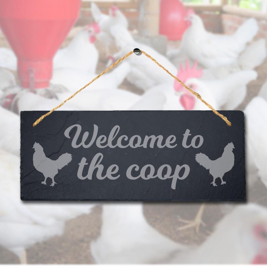 Welcome To The Coop Laser Engraved Hanging Slate Chick Chicken Shed Plaque Sign