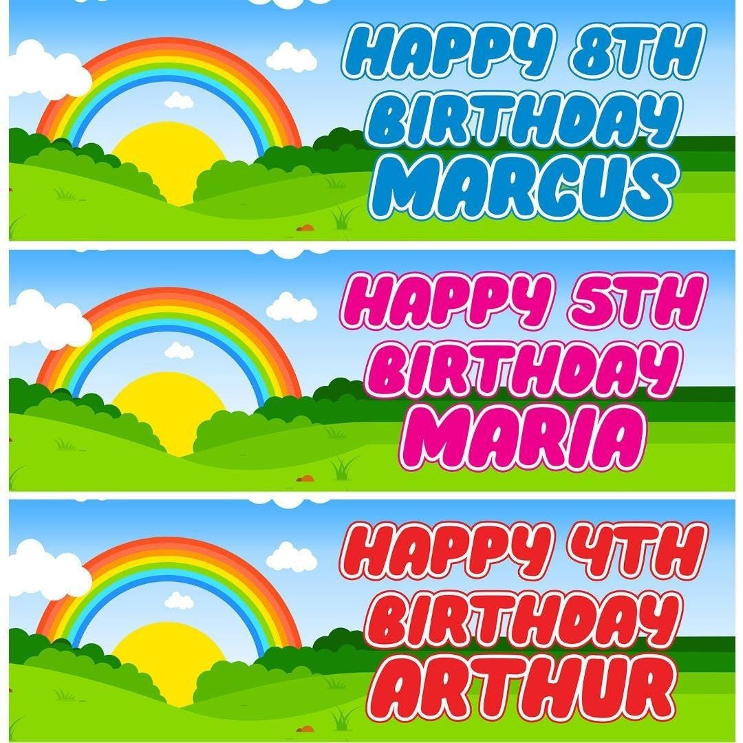 2 Personalised Sun Set Rainbow Birthday Celebration Banners Decoration Posters For Kids Party