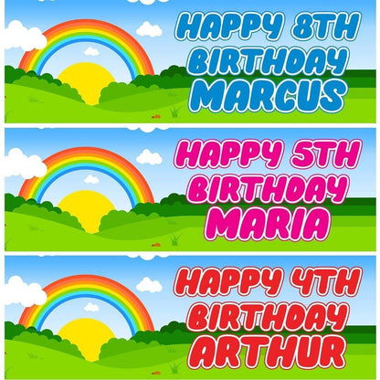 2 Personalised Sun Set Rainbow Birthday Celebration Banners Decoration Posters For Kids Party