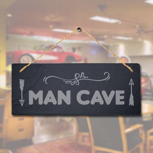 Man Cave Up Down Arrows Laser Engraved Hanging Slate Pub Bar Club Plaque Sign
