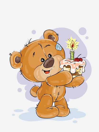 Teddy Bear Birthday Cake Poster: Scandinavian Nursery Art Print