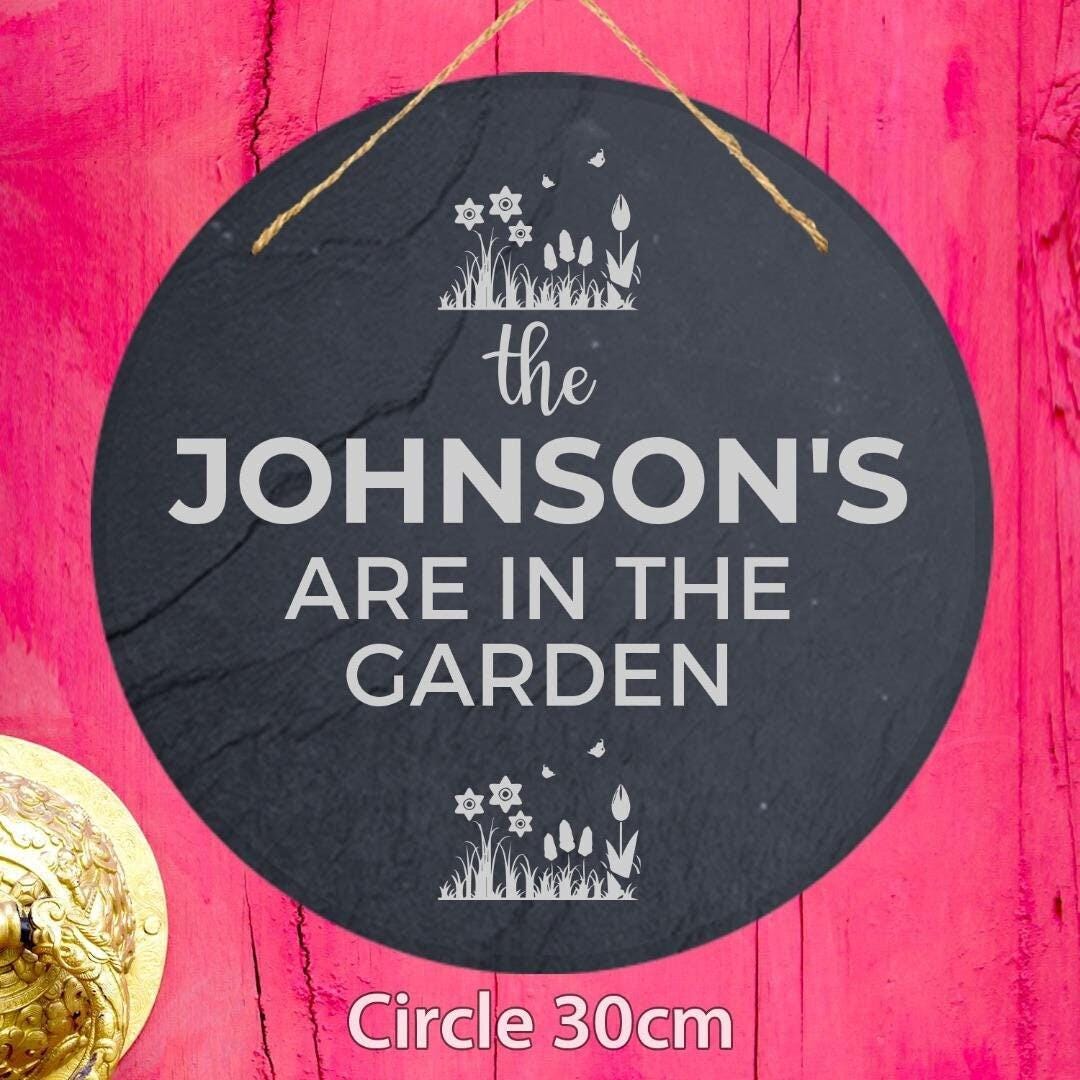 Personalised In The Garden Family Name Hanging Slate Engraved Sign Plaque