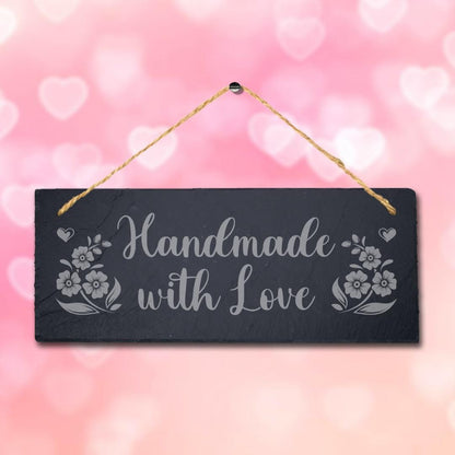 Handmade With Love Laser Engraved Hanging Slate Wed Valentine Gift Plaque Sign