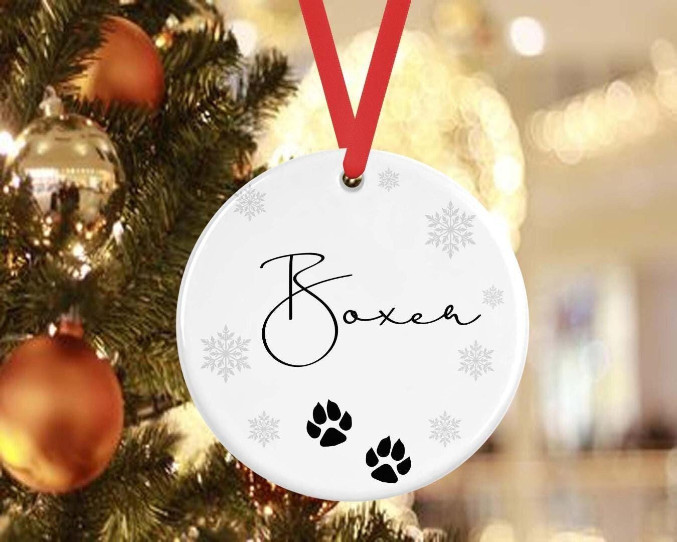 Personalised Dog Puppy Christmas Bauble Pet Paw Xmas Name Gift Ceramic Ornament