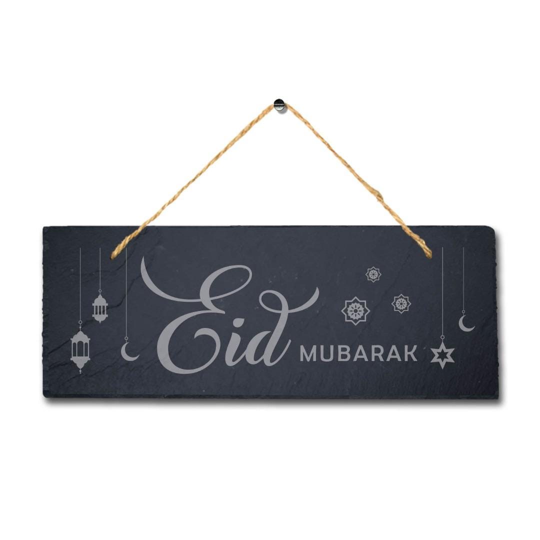 Eid Mubarak Engraved Islamic Arabic Calligraphy Wall Hanging Slate Plaque Sign