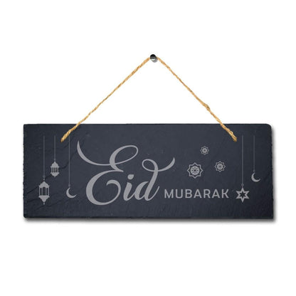 Eid Mubarak Engraved Islamic Arabic Calligraphy Wall Hanging Slate Plaque Sign