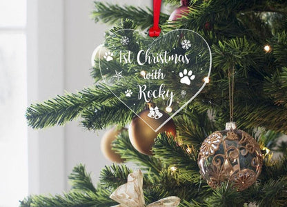 Personalised Pets First Christmas Bauble Dog Cat Xmas Keepsake Hanging Heart Gift