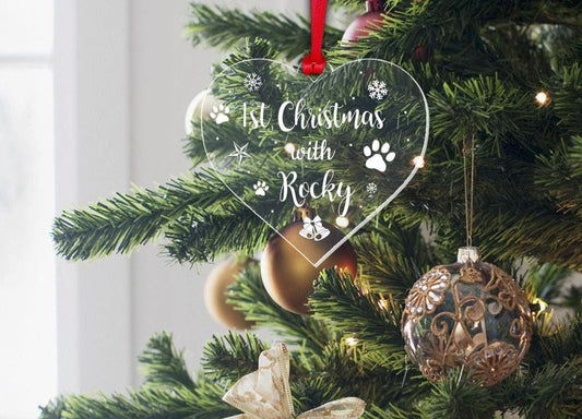 Personalised Pets First Christmas Bauble Dog Cat Xmas Keepsake Hanging Heart Gift