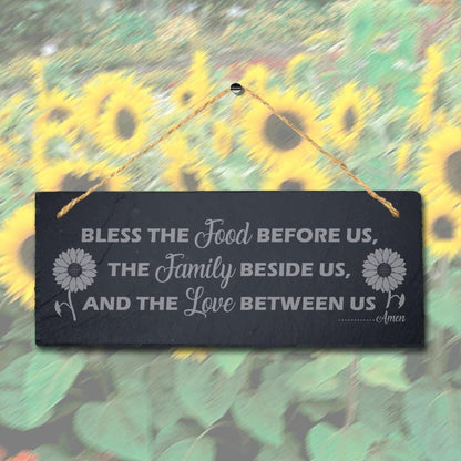 Bless The Food Before Us Laser Engraved Hanging Slate House Home Plaque Sign