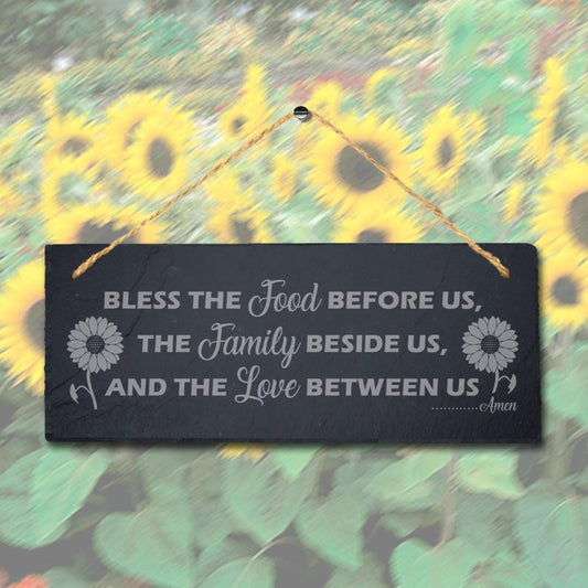 Bless The Food Before Us Laser Engraved Hanging Slate House Home Plaque Sign