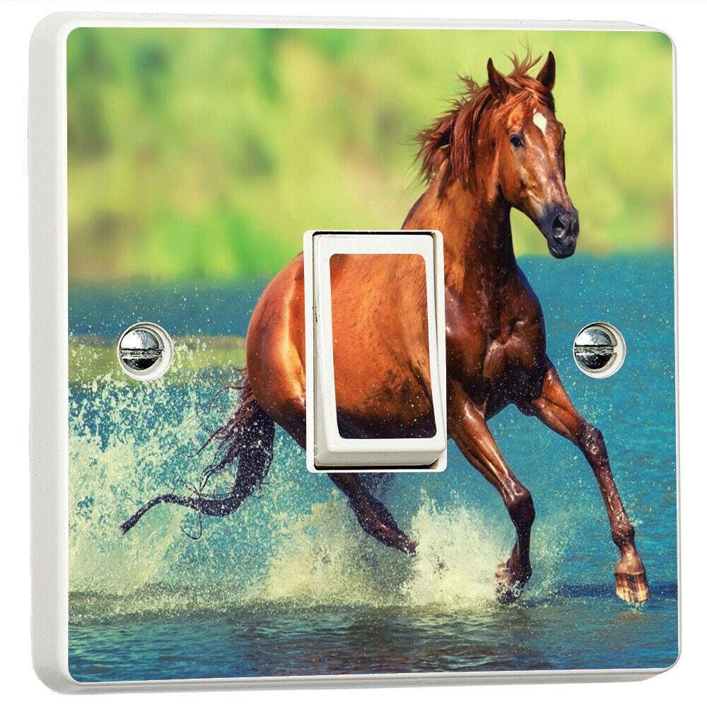 Horse Running Water Hydroplane Light Switch Sticker Cover Vinyl Skin Wall Decal