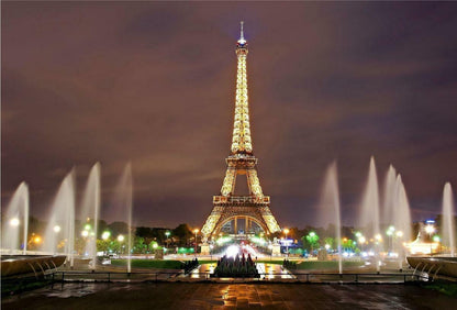 Eiffel Tower Paris Night View Wall Sticker: Cracked Window Effect