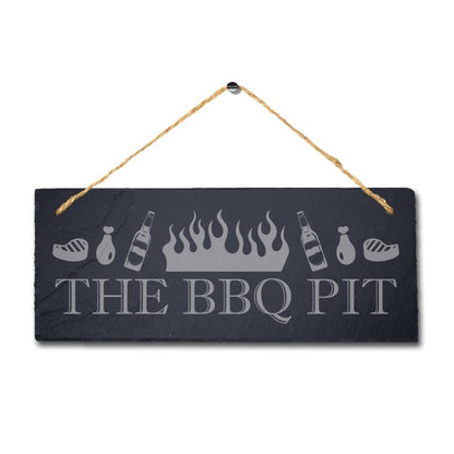 The Bbq Pit Laser Engraved Hanging Slate Chicken Grilled Party Home Plaque Sign