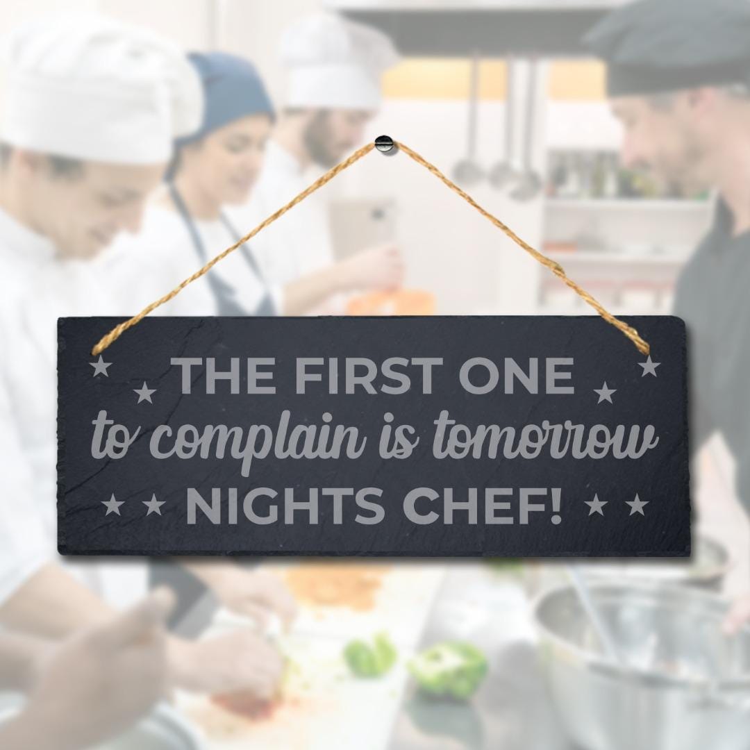 Night Chef Hanging Slate Sign Engraved Plaque Restaurant Kitchen Funny Home Gift
