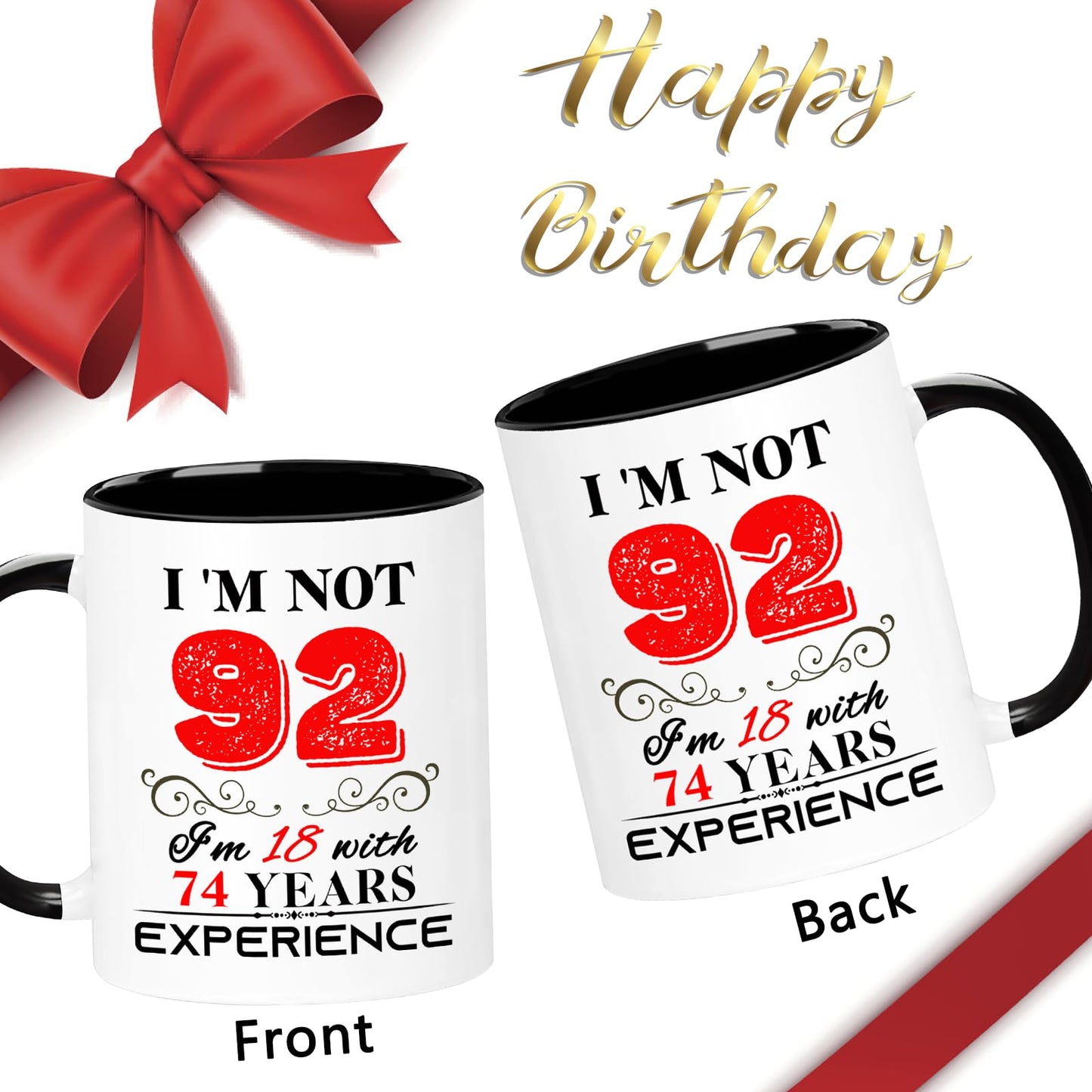1934 92th for Women Men | Ceramic Coffee Mug | Father's Day Gift | Stylish Printed Design | Tea & Coffee Cup | 11oz | Black Two-Tone Design