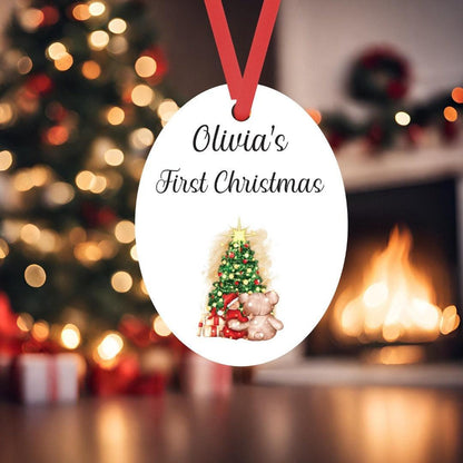 Personalised Babys First Christmas Oval Shape Ceramic Bauble Tree Hanging Decoration Keepsake