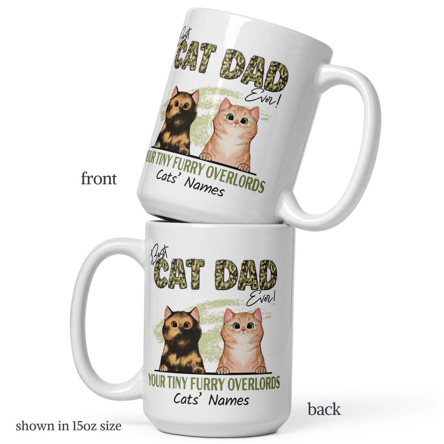 Personalized Cat Dad | Ceramic Coffee Mug | Father's Day Gift | Stylish Printed Design | Tea & Coffee Cup | 11oz | Black Two-Tone Design
