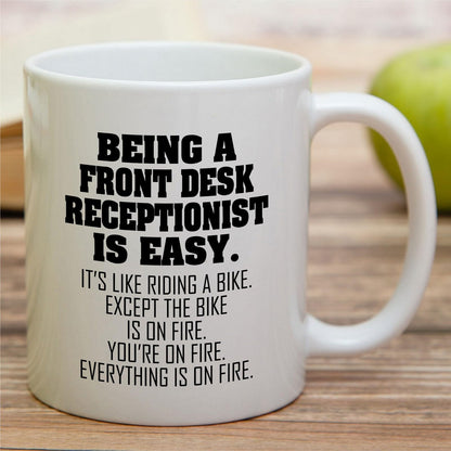 Funny Front Desk Receptionist | Ceramic Coffee Mug | Father's Day Gift | Stylish Printed Design | Tea & Coffee Cup | 11oz
