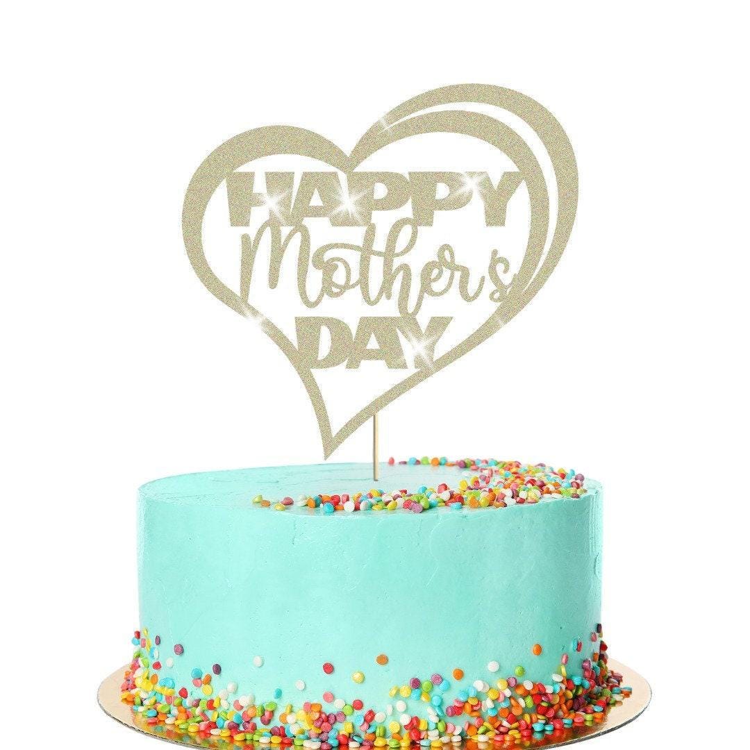 Happy Mothers Day Glitter Heart Design Cake Topper Birthday Decoration