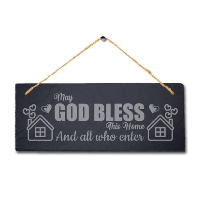God Bless This Home And All Laser Engraved Hanging Slate Home Decor Plaque Sign