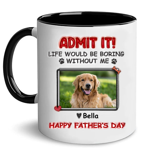 Custom Photo Cups For Dog Lover Or Dad on Father's Day With Dog Name | Ceramic Coffee Mug | Father's Day Gift | Stylish Printed Design | Tea & Coffee Cup | 11oz | Black Two-Tone Design