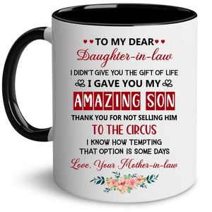 Mother Day for Daughter In Law | Ceramic Coffee Mug | Father's Day Gift | Stylish Printed Design | Tea & Coffee Cup | 11oz | Black Two-Tone Design