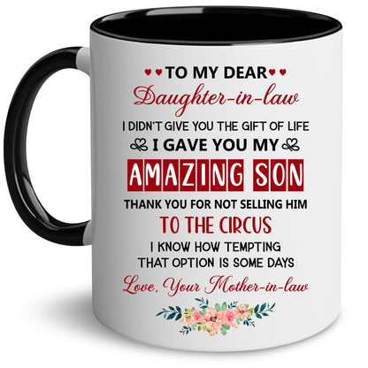 Mother Day for Daughter In Law | Ceramic Coffee Mug | Father's Day Gift | Stylish Printed Design | Tea & Coffee Cup | 11oz | Black Two-Tone Design