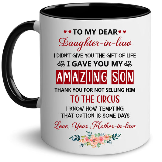 Mother Day for Daughter In Law | Ceramic Coffee Mug | Father's Day Gift | Stylish Printed Design | Tea & Coffee Cup | 11oz | Black Two-Tone Design