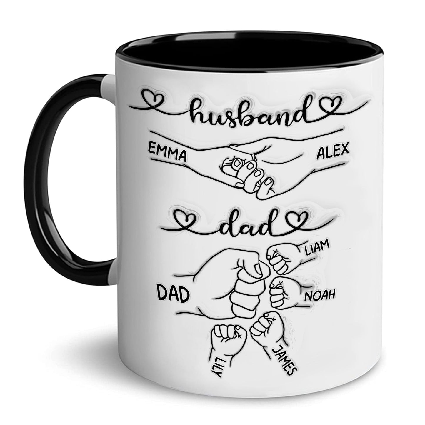 Personalized Fist Bump Husband To Dad | Ceramic Coffee Mug | Father's Day Gift | Stylish Printed Design | Tea & Coffee Cup | 11oz | Black Two-Tone Design