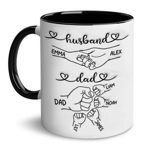 Personalized Fist Bump Husband To Dad | Ceramic Coffee Mug | Father's Day Gift | Stylish Printed Design | Tea & Coffee Cup | 11oz | Black Two-Tone Design