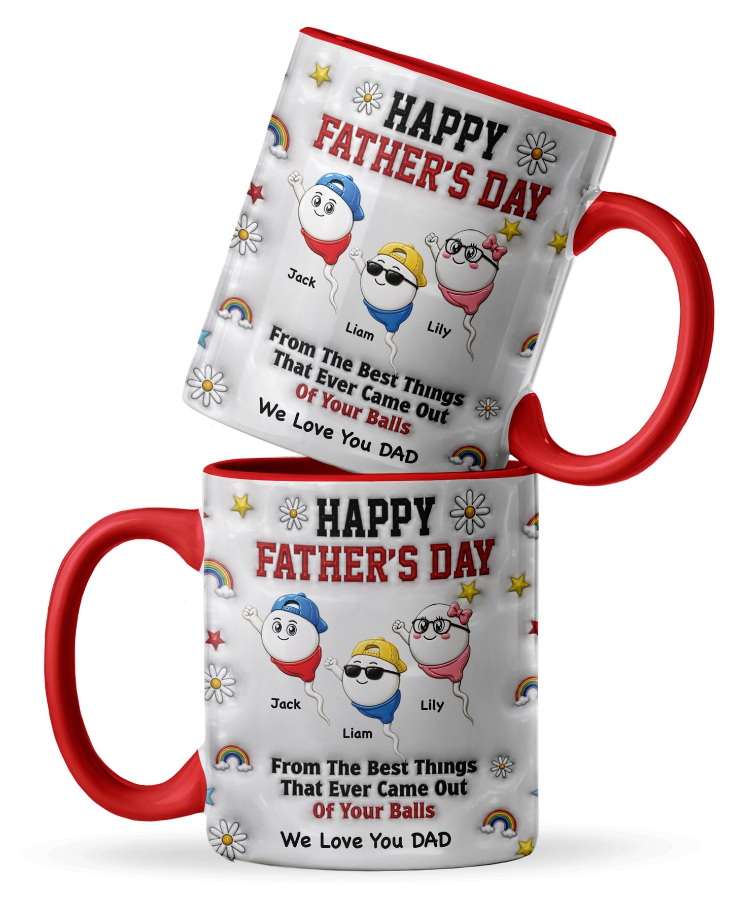 Personalized Funny Dad with Kids Names | Ceramic Coffee Mug | Father's Day Gift | Stylish Printed Design | Tea & Coffee Cup | 11oz | Red Two-Tone Design