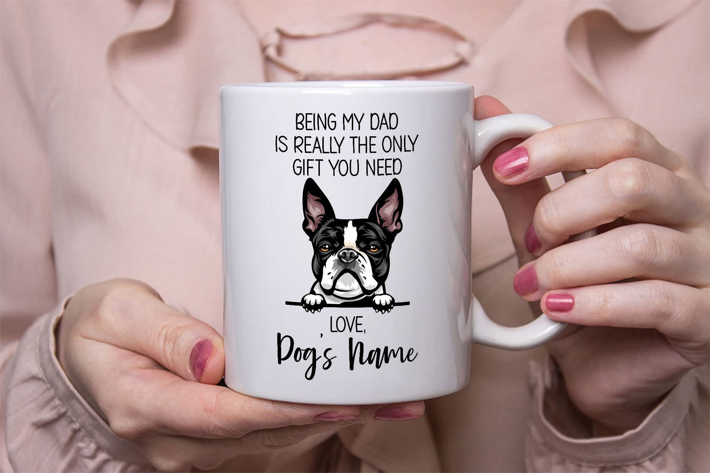 Personalized Boston Terrier | Ceramic Coffee Mug | Father's Day Gift | Stylish Printed Design | Tea & Coffee Cup | 11oz