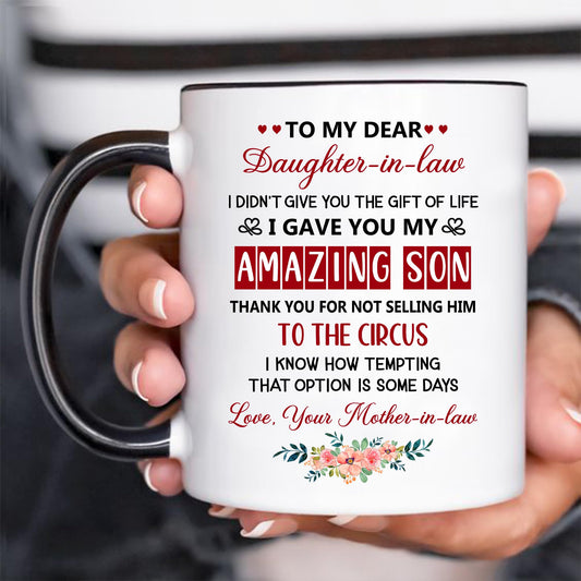 Mother Day for Daughter In Law | Ceramic Coffee Mug | Father's Day Gift | Stylish Printed Design | Tea & Coffee Cup | 11oz | Black Two-Tone Design